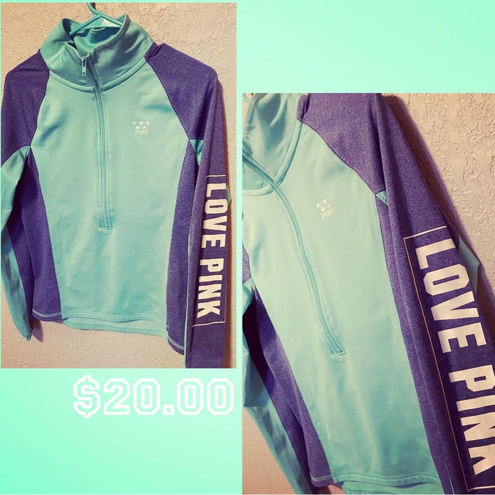 Victoria secret PINK teal quarter zip up sweatshirt jacket